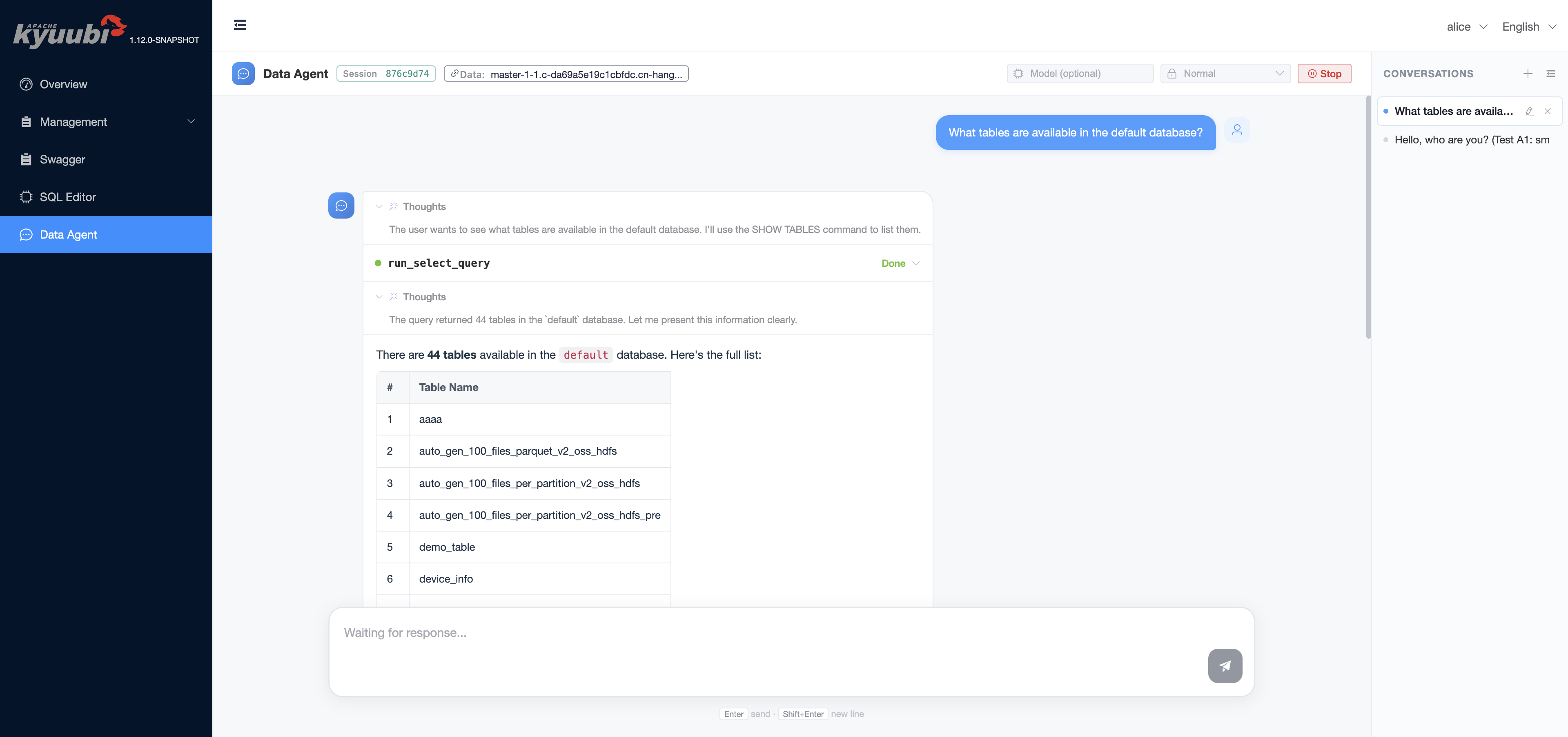 Query result with markdown table