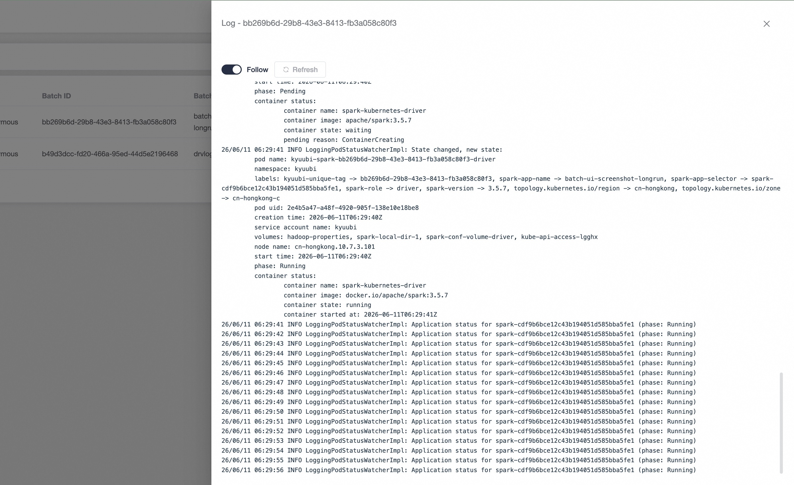 batch log